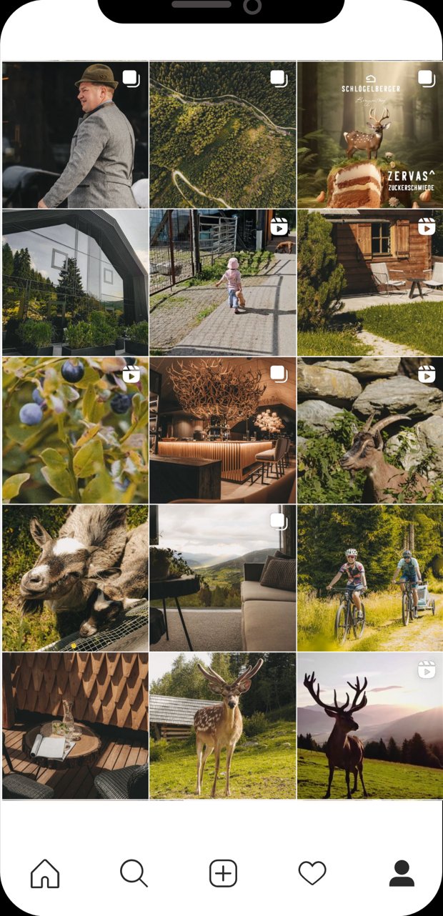 Instagram-Feed Schlögelberger Hüttendorf, Sommer, zweite Ansicht